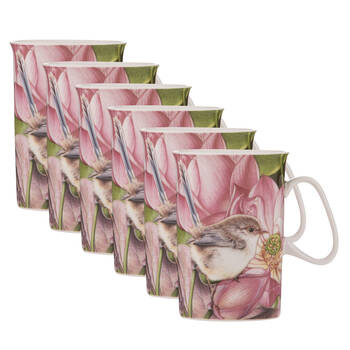 6PK Ashdene Pretty Little Wren Lotus New Bone China Drinking Mug 320ml