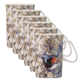6PK Ashdene Pretty Little Wren Flannel New Bone China Drinking Mug 320ml