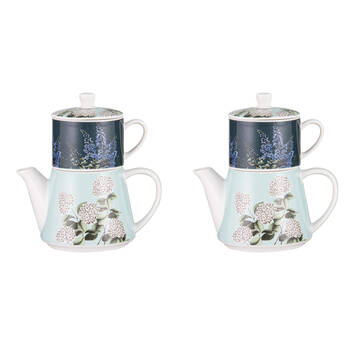 2PK Ashdene Secret Garden Tea For One New Bone China Teapot w/ Cup 470ml Blue