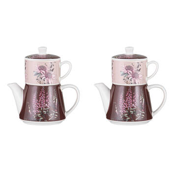 2PK Ashdene Secret Garden Tea For One New Bone China Teapot w/ Cup 470ml Pink