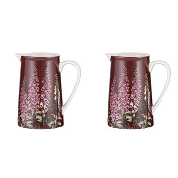 2PK Ashdene Secret Garden Kitchen Table Pitcher New Bone China Jug 610ml Maroon