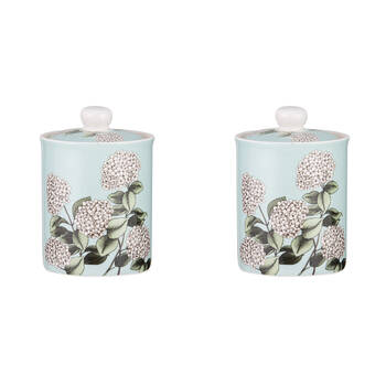 2PK Ashdene Secret Garden Kitchen Container New Bone China Canister 640ml Mint