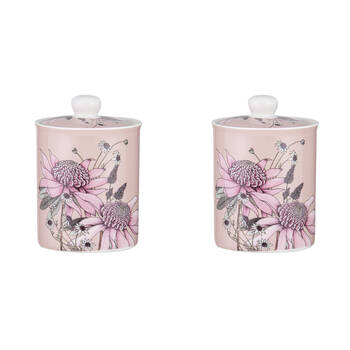 2PK Ashdene Secret Garden Kitchen Container New Bone China Canister 640ml Blush