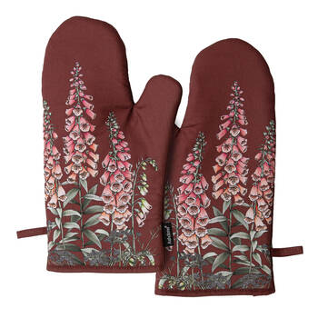 2pc Ashdene Secret Garden Kitchen Gloves Oven Mitts Pot Holder 19.5x33cm Maroon