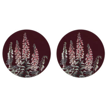 2PK Ashdene Secret Garden Round Kitchen Table Mat Surface Protector 30x30cm Maroon