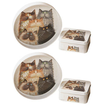 2PK Ashdene Kim's Cats Galvanise Steel Round Serving Tray White 30.5x30.5cm