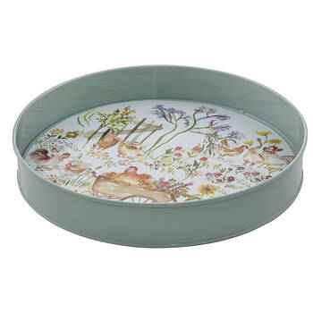 Ashdene Garden Hens Galvanise Steel Round Serving Tray White 30.5x30.5cm