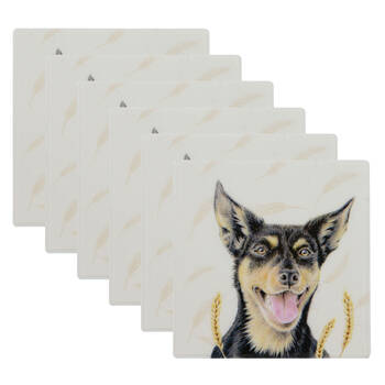 6PK Ashdene Farmyard Faces Kelpie Square Drink Mat Ceramic Coaster 10x10cm