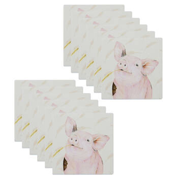 12PK Ashdene Farmyard Faces Pig Square Drink Mat Ceramic Coaster 10x10cm