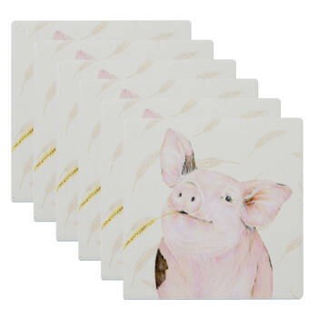 6PK Ashdene Farmyard Faces Pig Square Drink Mat Ceramic Coaster 10x10cm