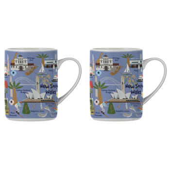 2PK Ashdene Land Down Under NSW Bone China Drinking Mug Blue 370ml