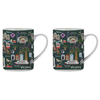 2PK Ashdene Land Down Under Vic Bone China Drinking Mug Green 370ml