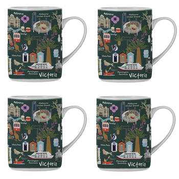 4PK Ashdene Land Down Under Vic Bone China Drinking Mug Green 370ml