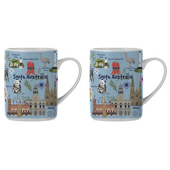2PK Ashdene Land Down Under SA Bone China Drinking Mug Blue 370ml