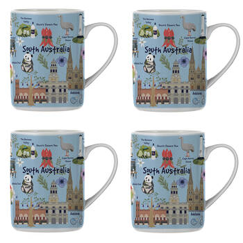 4PK Ashdene Land Down Under SA Bone China Drinking Mug Blue 370ml
