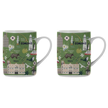 2PK Ashdene Land Down Under Tas Bone China Drinking Mug Green 370ml