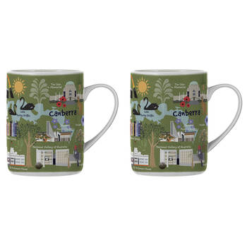 2PK Ashdene Land Down Under Canberra Bone China Drinking Mug Green 370ml