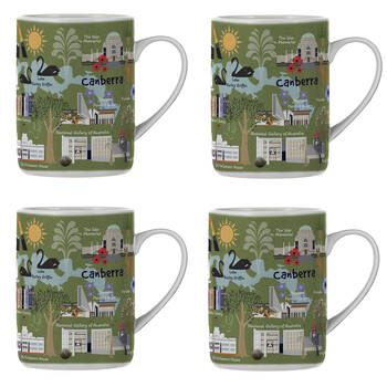 4PK Ashdene Land Down Under Canberra Bone China Drinking Mug Green 370ml