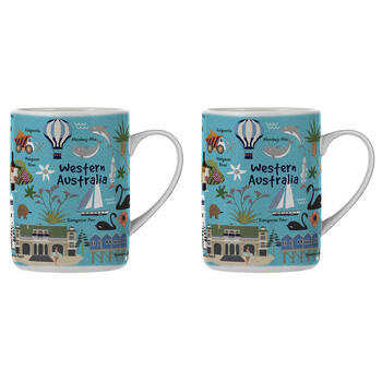 2PK Ashdene Land Down Under WA Bone China Drinking Mug Blue 370ml