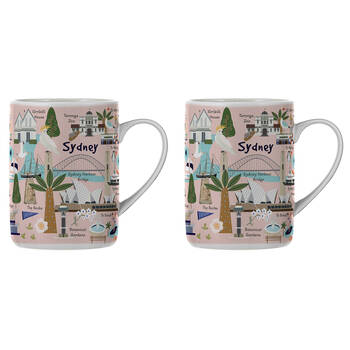 2PK Ashdene Land Down Under Sydney Bone China Drinking Mug Peach 370ml