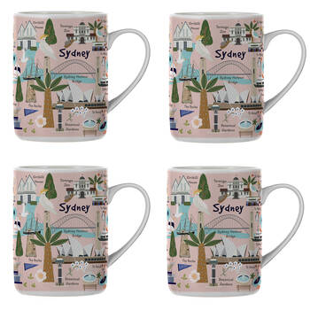 4PK Ashdene Land Down Under Sydney Bone China Drinking Mug Peach 370ml