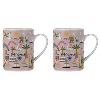 2PK Ashdene Land Down Under Gold Coast Bone China Drinking Mug Peach 370ml