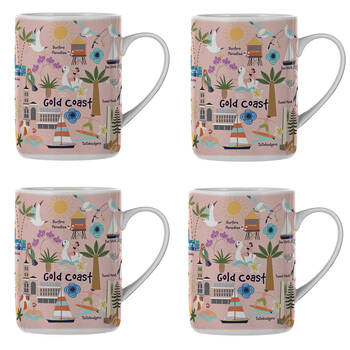 4PK Ashdene Land Down Under Gold Coast Bone China Drinking Mug Peach 370ml