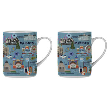 2PK Ashdene Land Down Under Melbourne Bone China Drinking Mug Blue 370ml