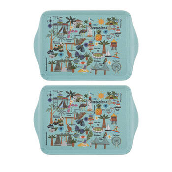 2x 2pc Ashdene Land Down Under QLD Melamine Scatter Tray Blue 21x14.2cm