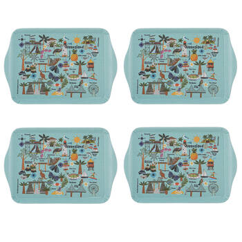4x 2pc Ashdene Land Down Under QLD Melamine Scatter Tray Blue 21x14.2cm