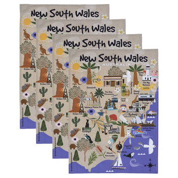 4PK Ashdene Land Down Under NSW Cleaning Home Kitchen Tea Towel 70x50cm