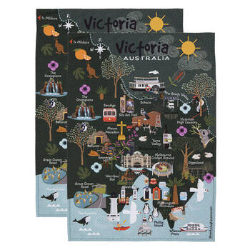 2PK Ashdene Land Down Under Vic Cleaning Home Kitchen Tea Towel 70x50cm