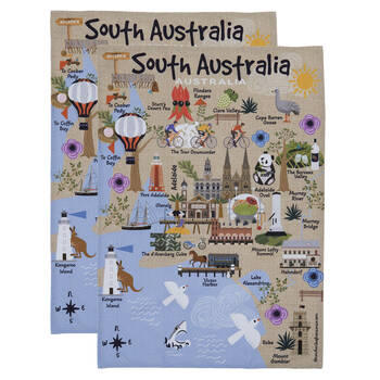 2PK Ashdene Land Down Under SA Cleaning Home Kitchen Tea Towel 70x50cm