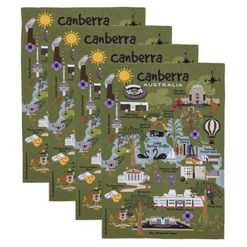 4PK Ashdene Land Down Under Canberra Cleaning Home Kitchen Tea Towel 70x50cm