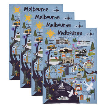 4PK Ashdene Land Down Under Melbourne Cleaning Home Kitchen Tea Towel 70x50cm
