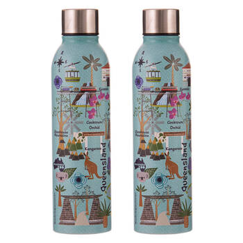 2PK Ashdene Land Down Under Qld Stainless Steel Water Bottle Flask 500ml