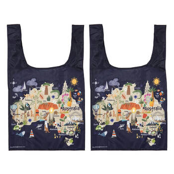 2PK Ashdene Land Down Under AUS Reusable Grocery Shopping Bag 36x64cm