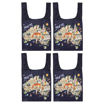 4PK Ashdene Land Down Under AUS Reusable Grocery Shopping Bag 36x64cm