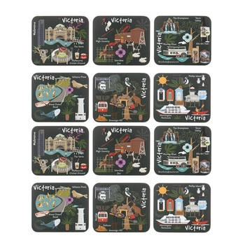 2x 6pc Ashdene Land Down Under Vic Cork Drinking Mat Coaster 11x9.7cm