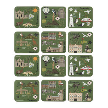 2x 6pc Ashdene Land Down Under Tas Cork Drinking Mat Coaster 11x9.7cm