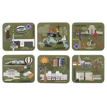 6pc Ashdene Land Down Under Canberra Cork Drinking Mat Coaster 11x9.7cm