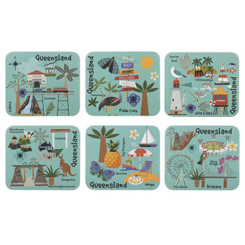 6pc Ashdene Land Down Under Qld Cork Drinking Mat Coaster 11x9.7cm