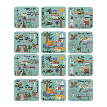 2x 6pc Ashdene Land Down Under Qld Cork Drinking Mat Coaster 11x9.7cm