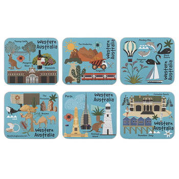 6pc Ashdene Land Down Under WA Cork Drinking Mat Coaster 11x9.7cm