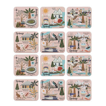 2x 6pc Ashdene Land Down Under Sydney Cork Drinking Mat Coaster 11x9.7cm