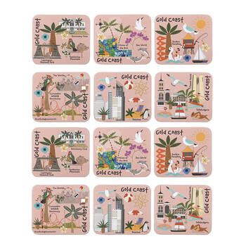 2x 6pc Ashdene Land Down Under Gold Coast Cork Drinking Mat Coaster 11x9.7cm