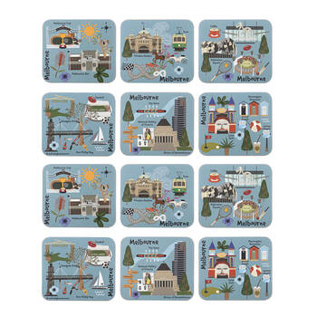 2x 6pc Ashdene Land Down Under Melbourne Cork Drinking Mat Coaster 11x9.7cm