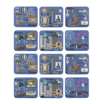 2x 6pc Ashdene Land Down Under Brisbane Cork Drinking Mat Coaster 11x9.7cm