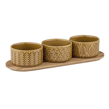 4pc Ladelle Heath Caramel Bowl & Tray Set