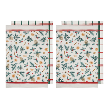 2x 2pc Ladelle Evergreen Cotton Kitchen/Tea Towels Set 45x70cm